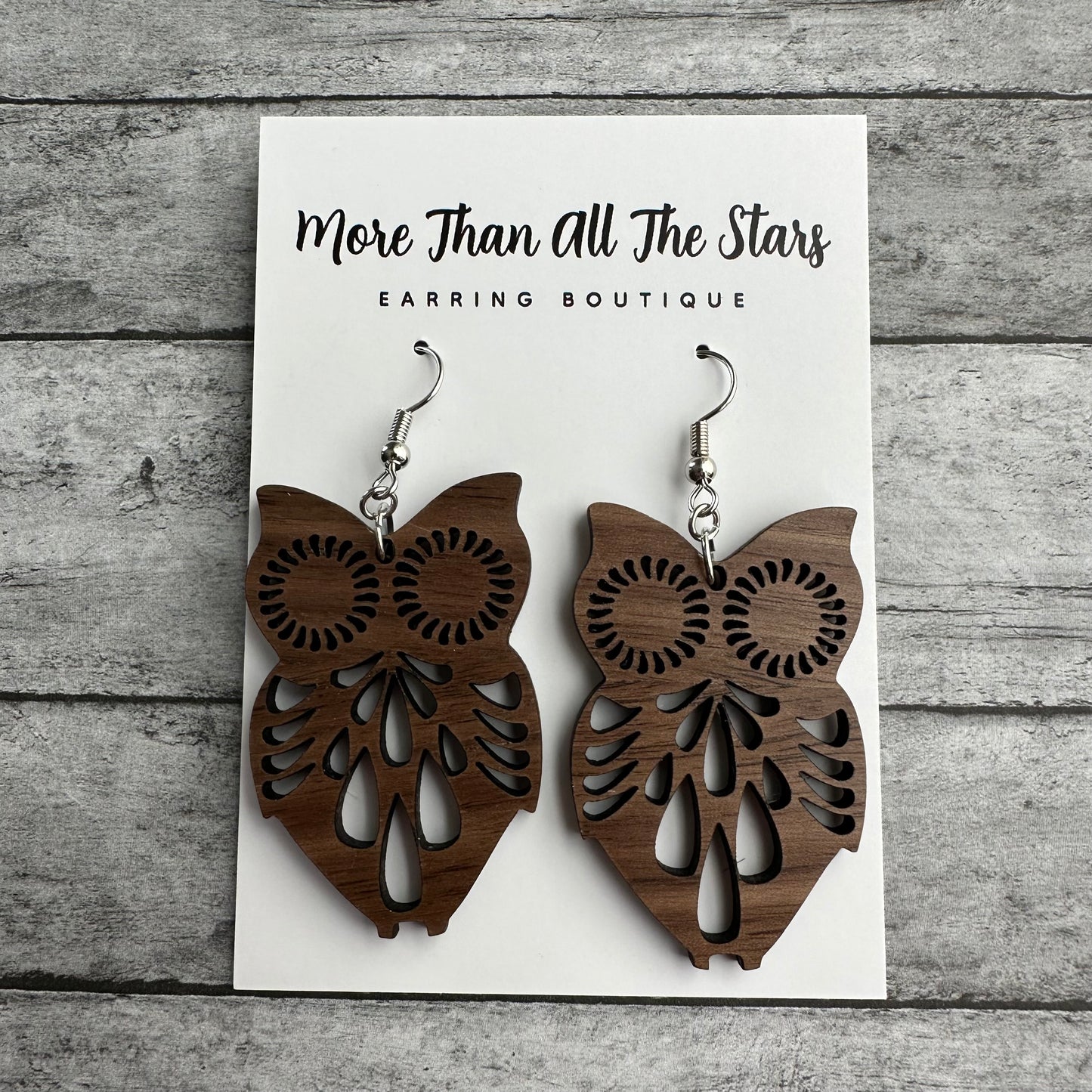 Wood Owl Earrings