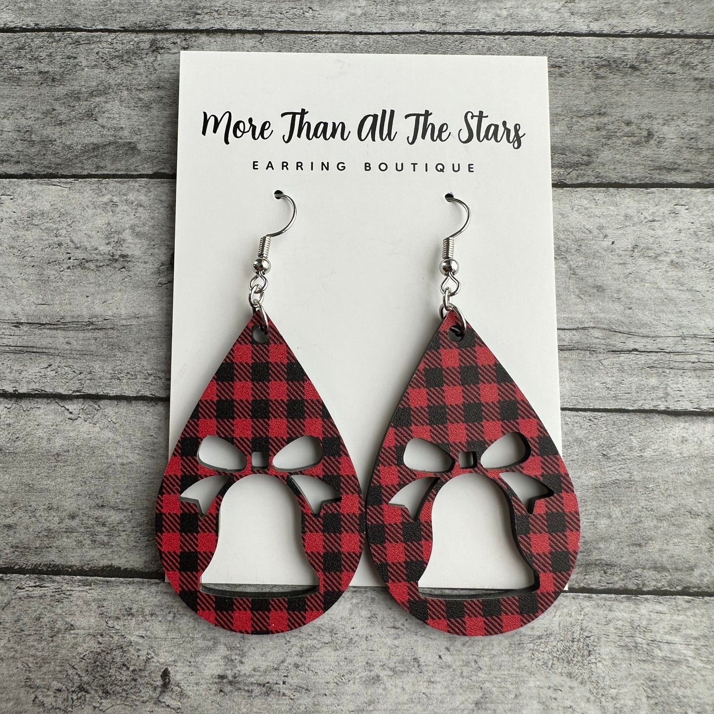 Black and Red Plaid Cutout Bell Earrings