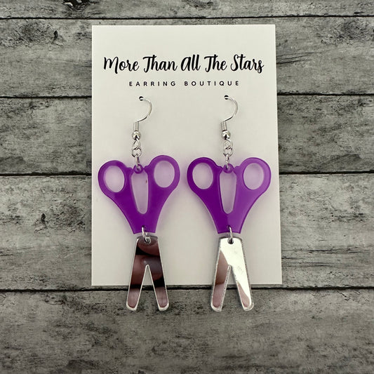 Purple Scissor Earrings