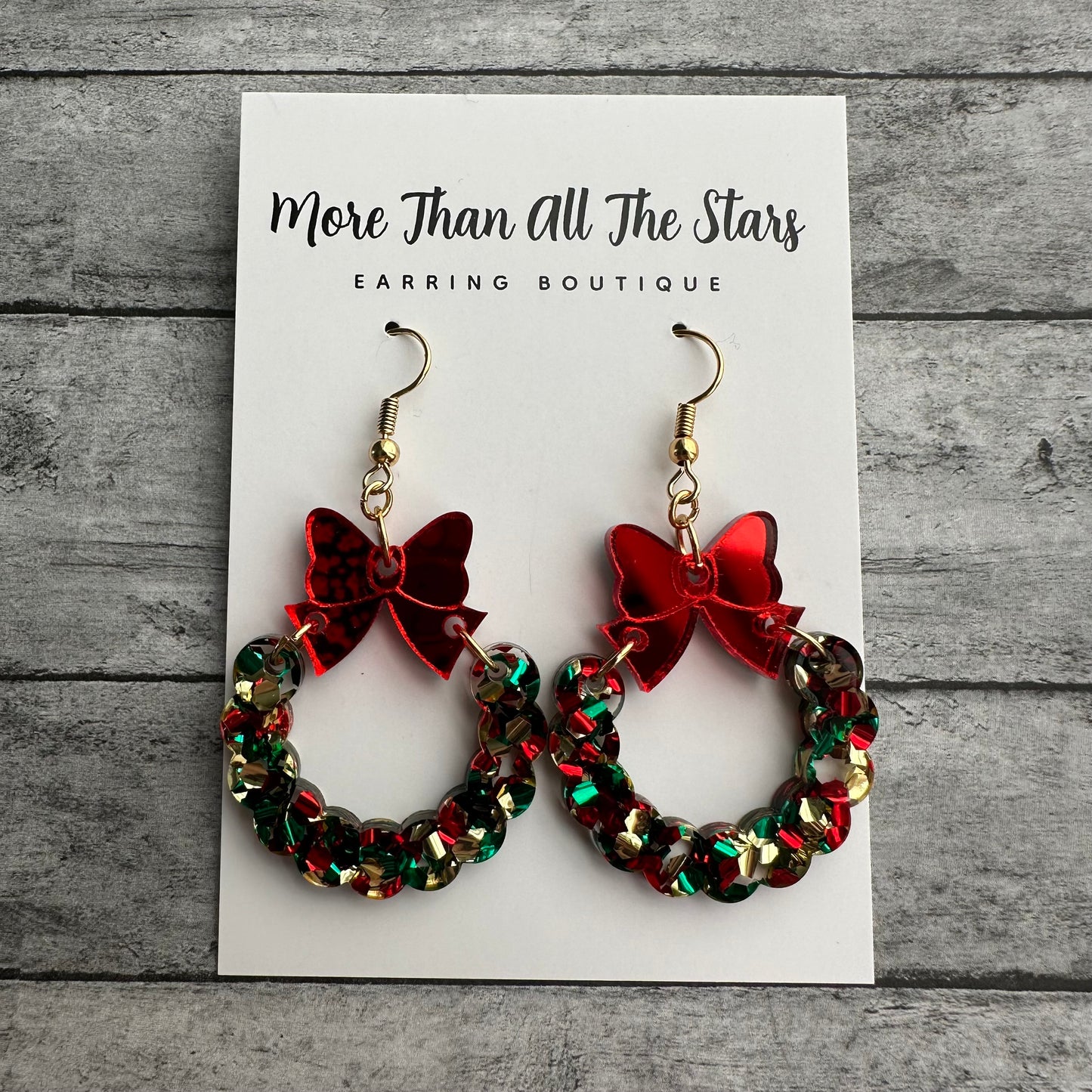 Gold, Red and Green Wreath Earrings