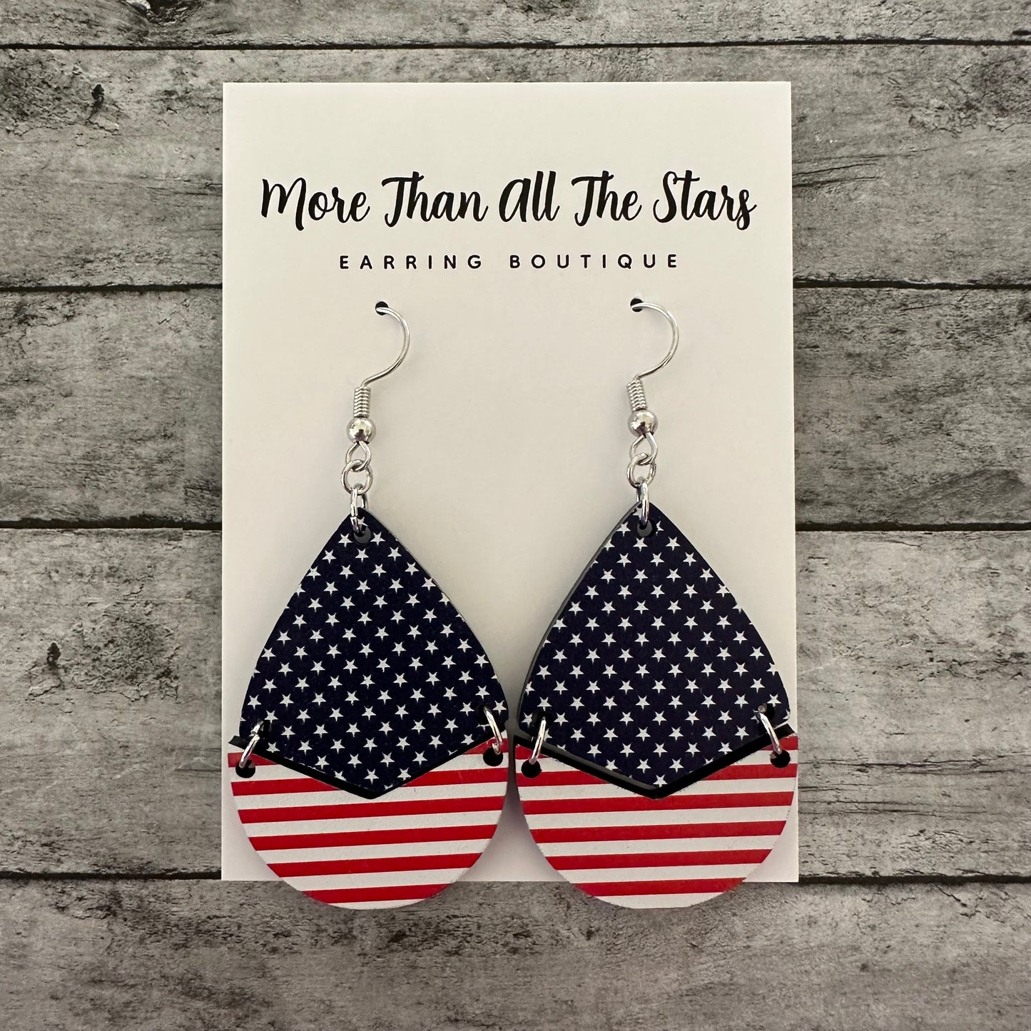 Americana Stars and Stripes Split Teardrop Earrings