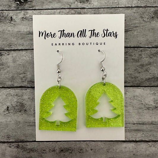 Green Jelly Cutout Tree Earrings