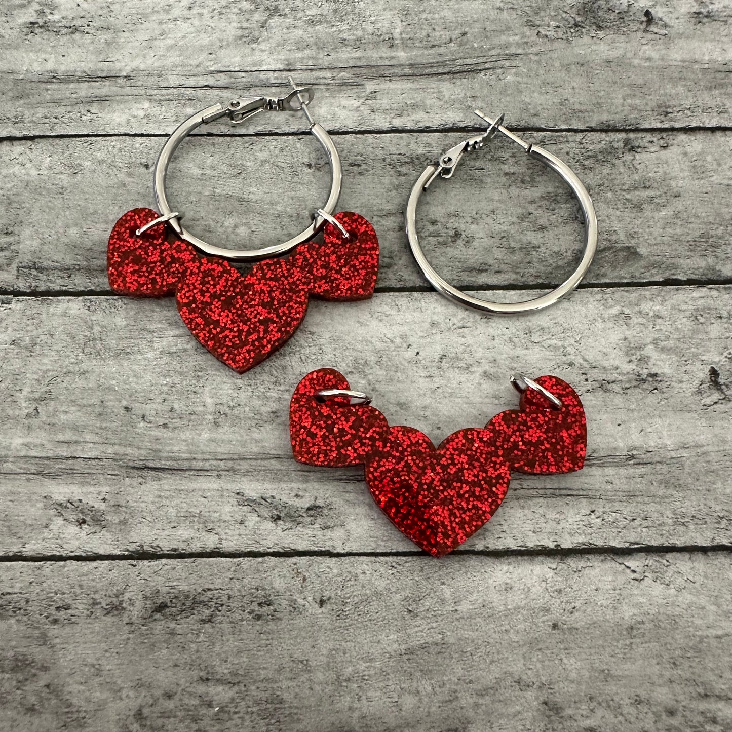 Red Glitter Heart Interchangeable Hoop