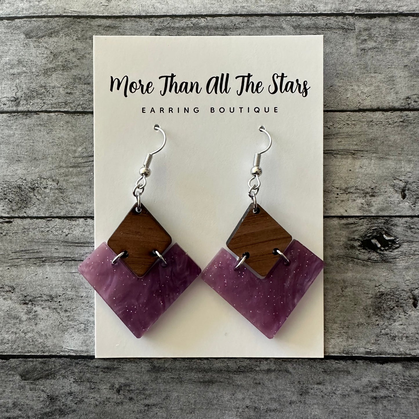 Purple Pearl Split Triangle Earrings