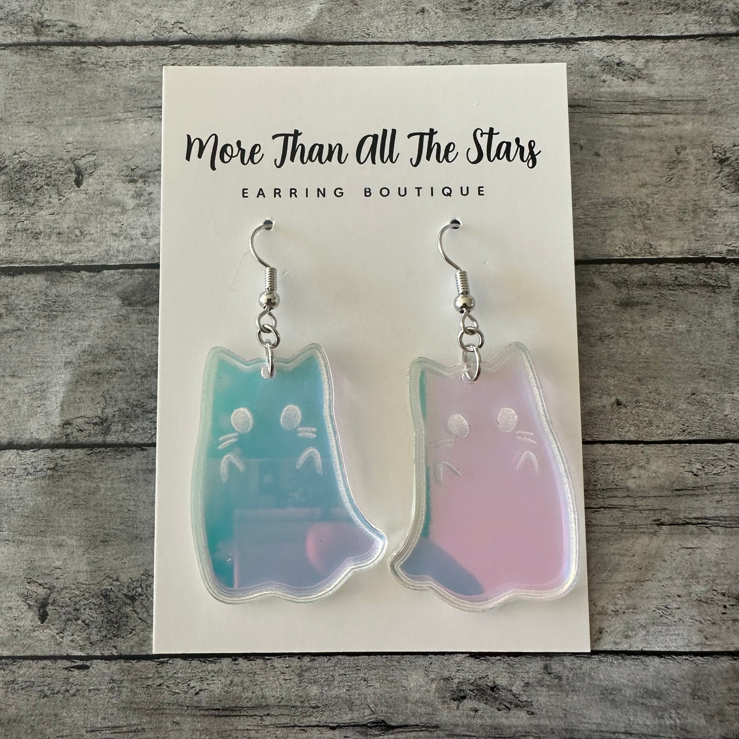 Iridescent Kitty Ghost Earrings