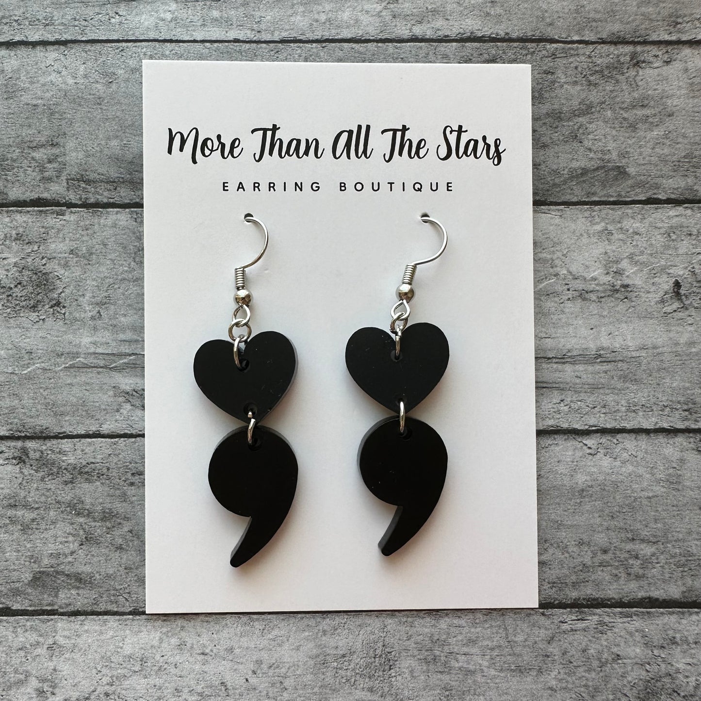 YOUR STORY IS NOT OVER Semi Colon Heart Earrings