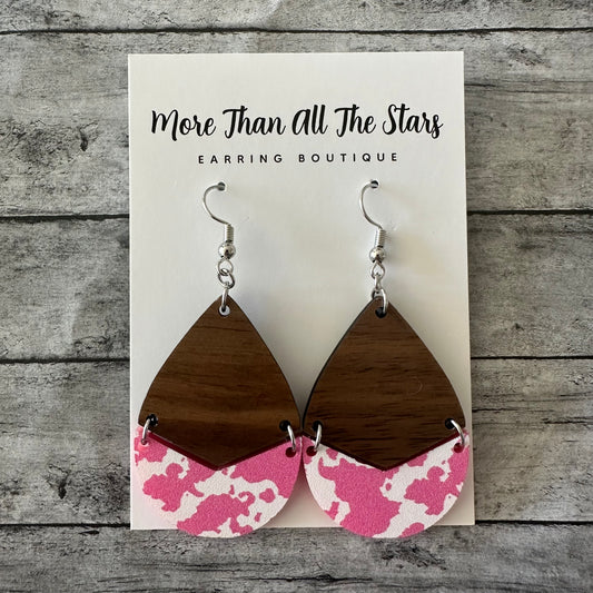 Pink Cow Spot Split Teardrop Earrings