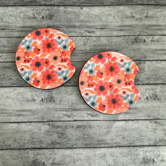 Orange Floral Neoprene Car Coaster