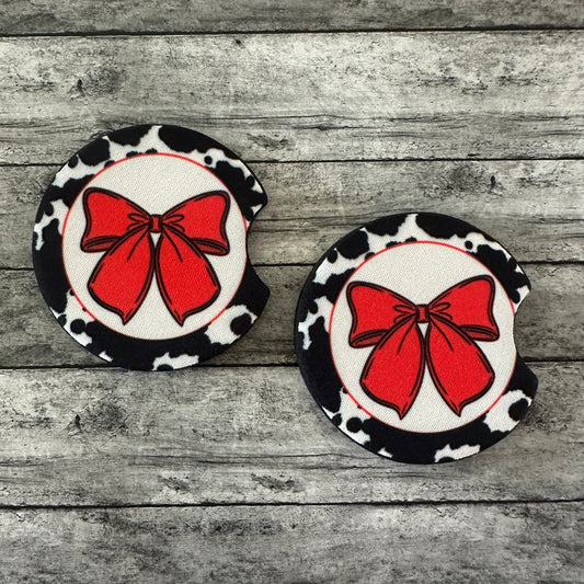 Red Bow Neoprene Car Coaster