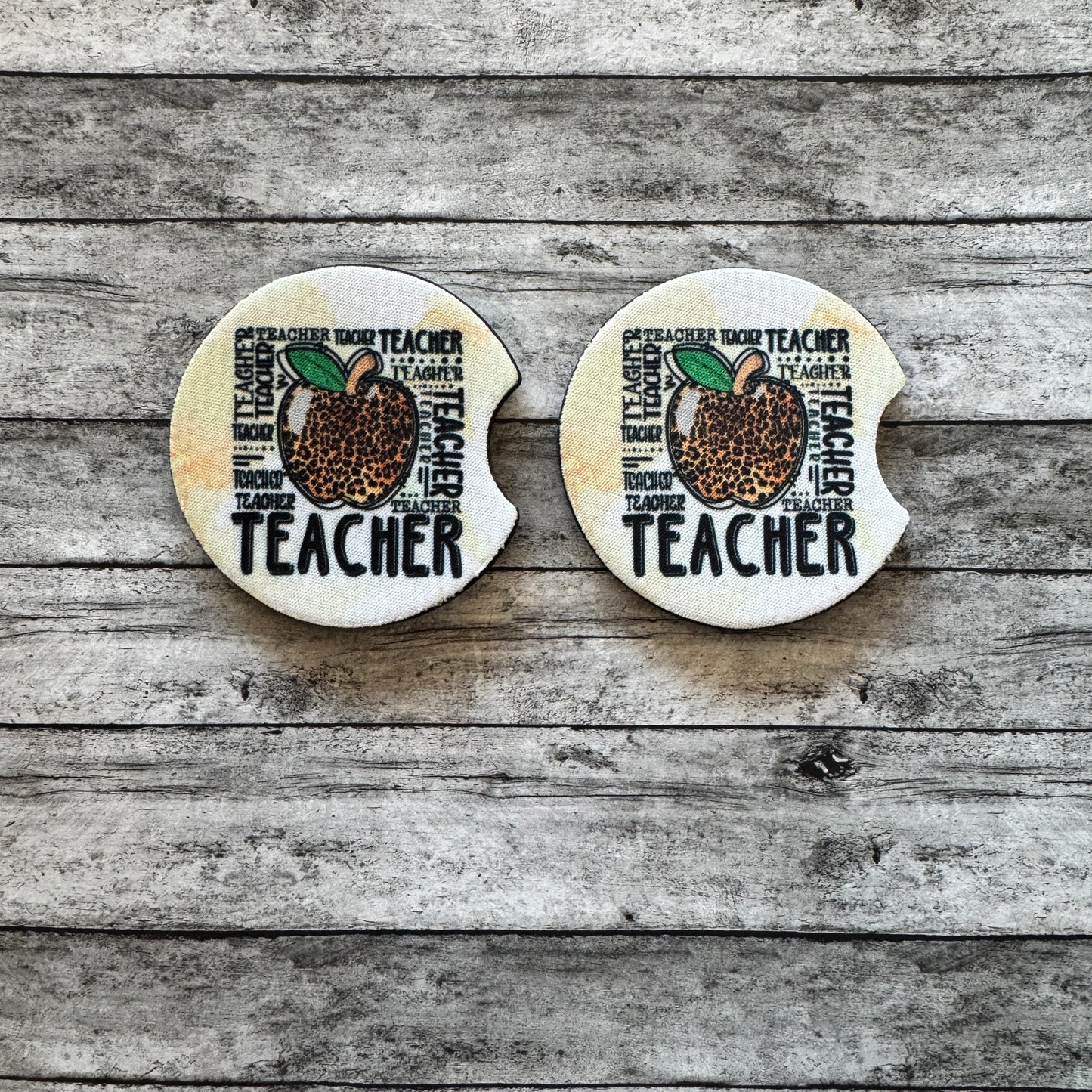 Leopard Apple Teacher Neoprene Car Coaster