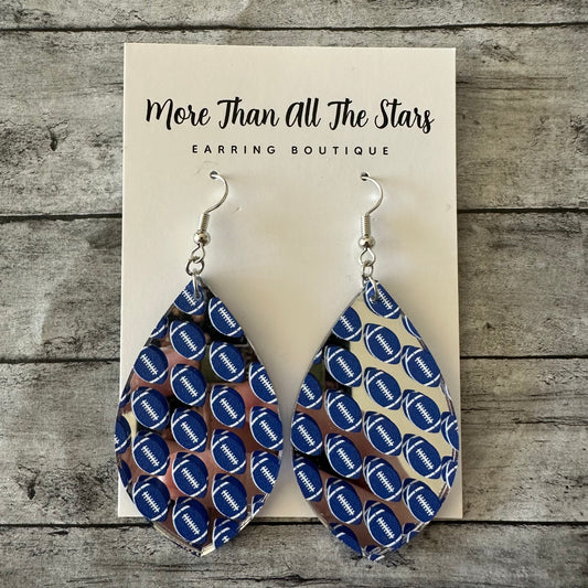 Blue and Silver Football Earrings