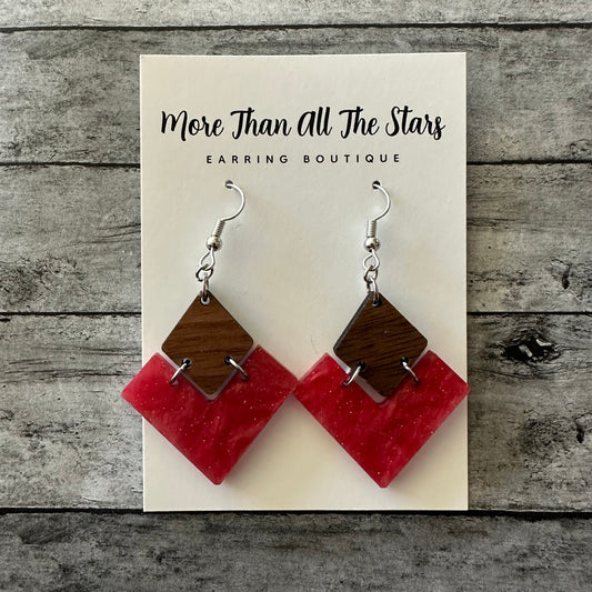 Ruby Pearl Split Triangle Earrings