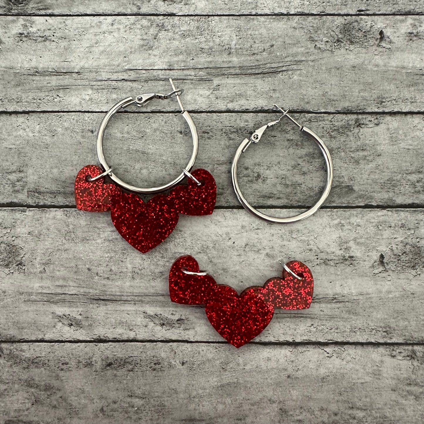 Red Glitter Heart Interchangeable Hoop