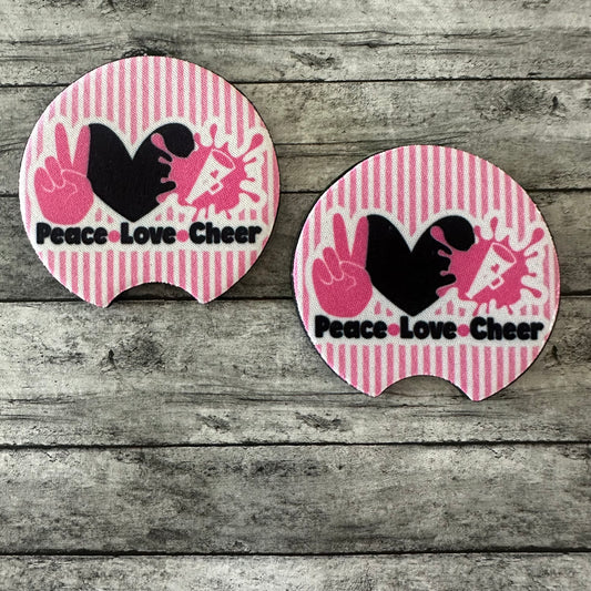 Peace, Love, Cheer Neoprene Car Coaster