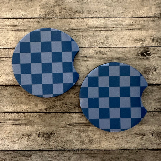Blue Checkered Neoprene Car Coaster