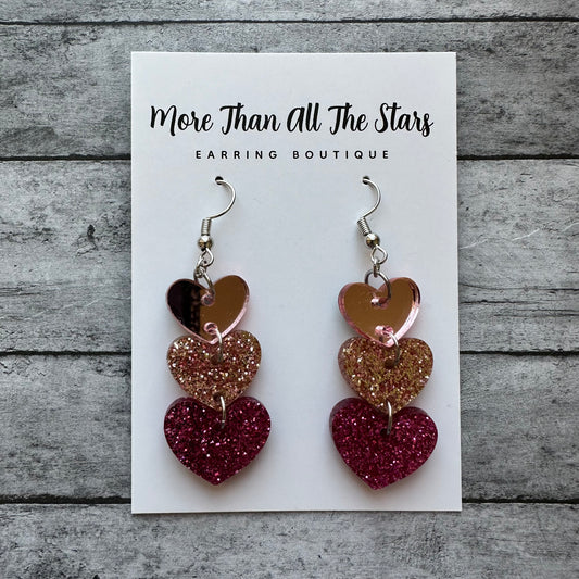 Valentine’s Day 3 Stack Heart Earrings