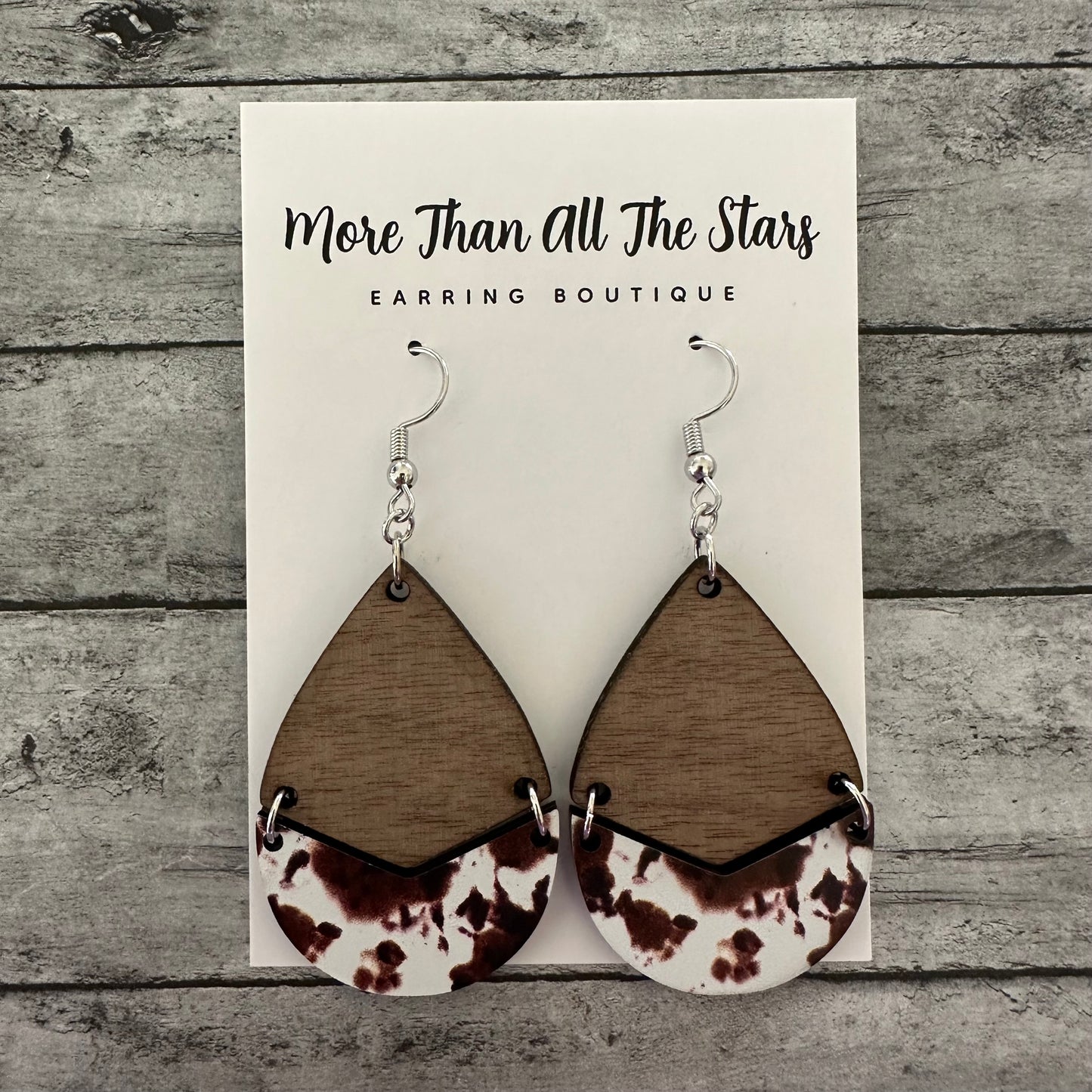 Brown Cow Split Teardrop Earrings