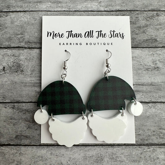 Black and Green Plaid Santa Earrings