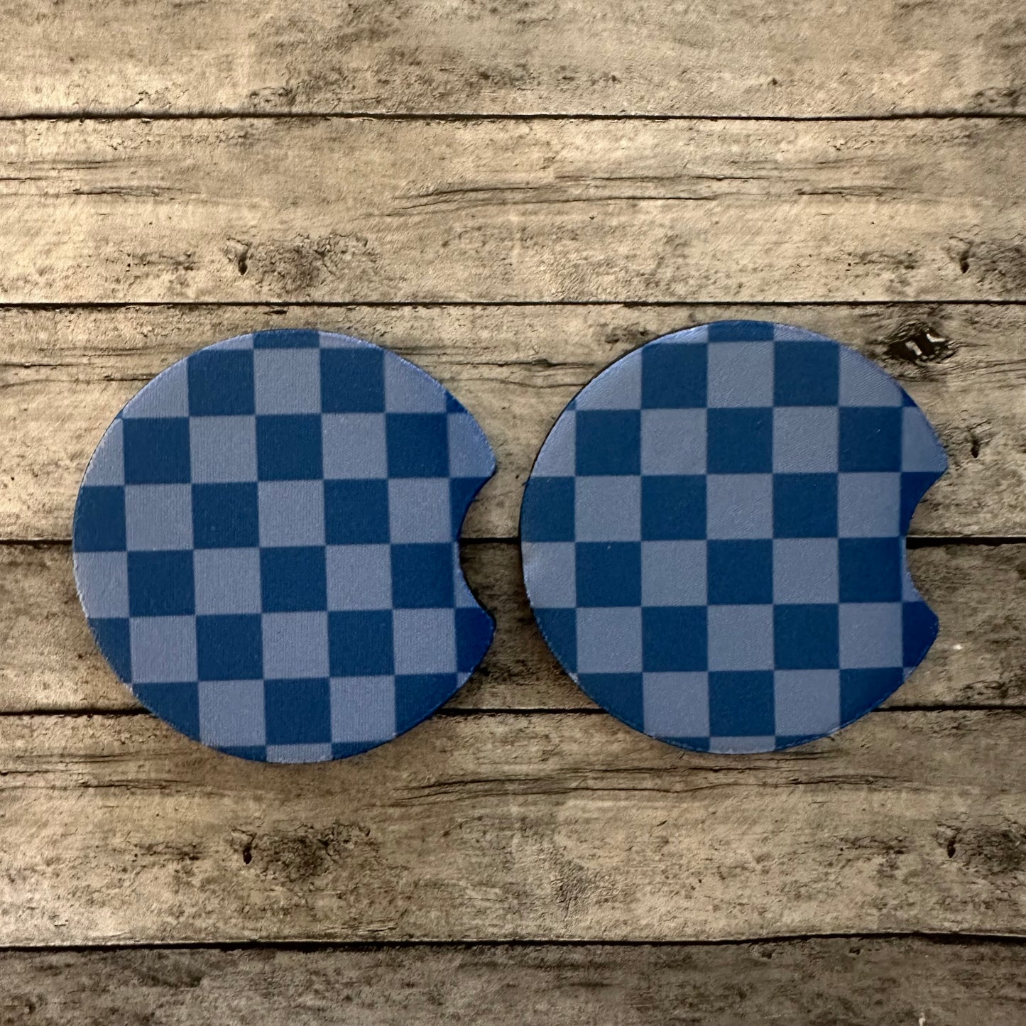 Blue Checkered Neoprene Car Coaster