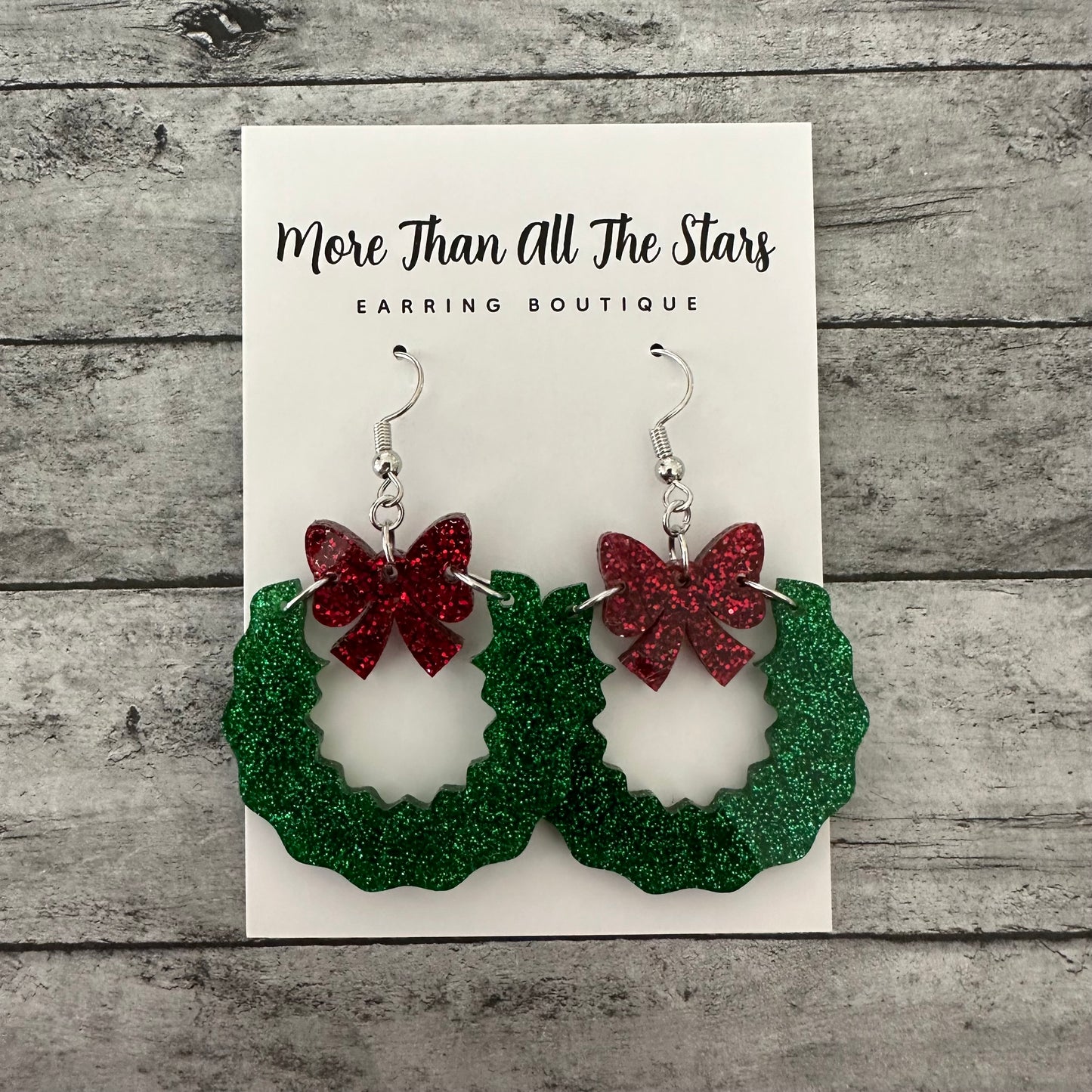 Glitter Christmas Wreath Earrings