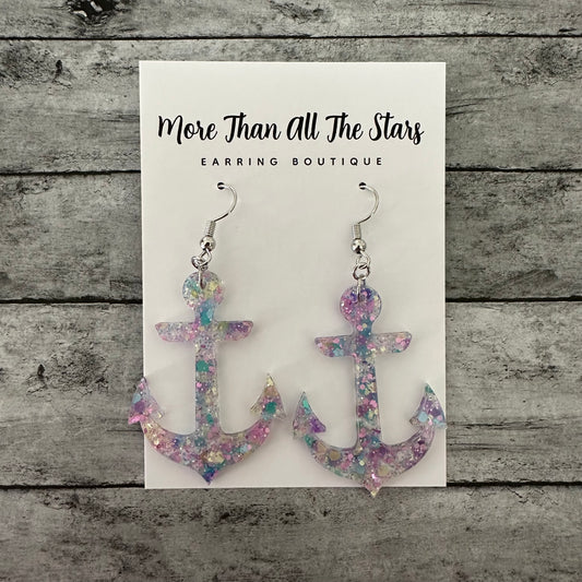 Mermaid Glitter Anchor Earrings