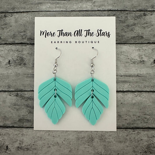 Aqua Split Feather Earrings