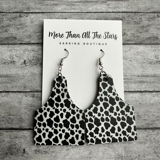 Cow Print Cow Tag Earrings