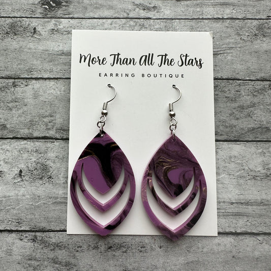 Purple and Gold Paint Pour Cutout Petal Earrings