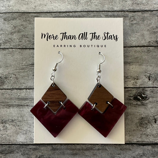 Maroon Pearl Split Triangle Earrings