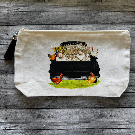 Sheep And Chickens Zipper Pouch