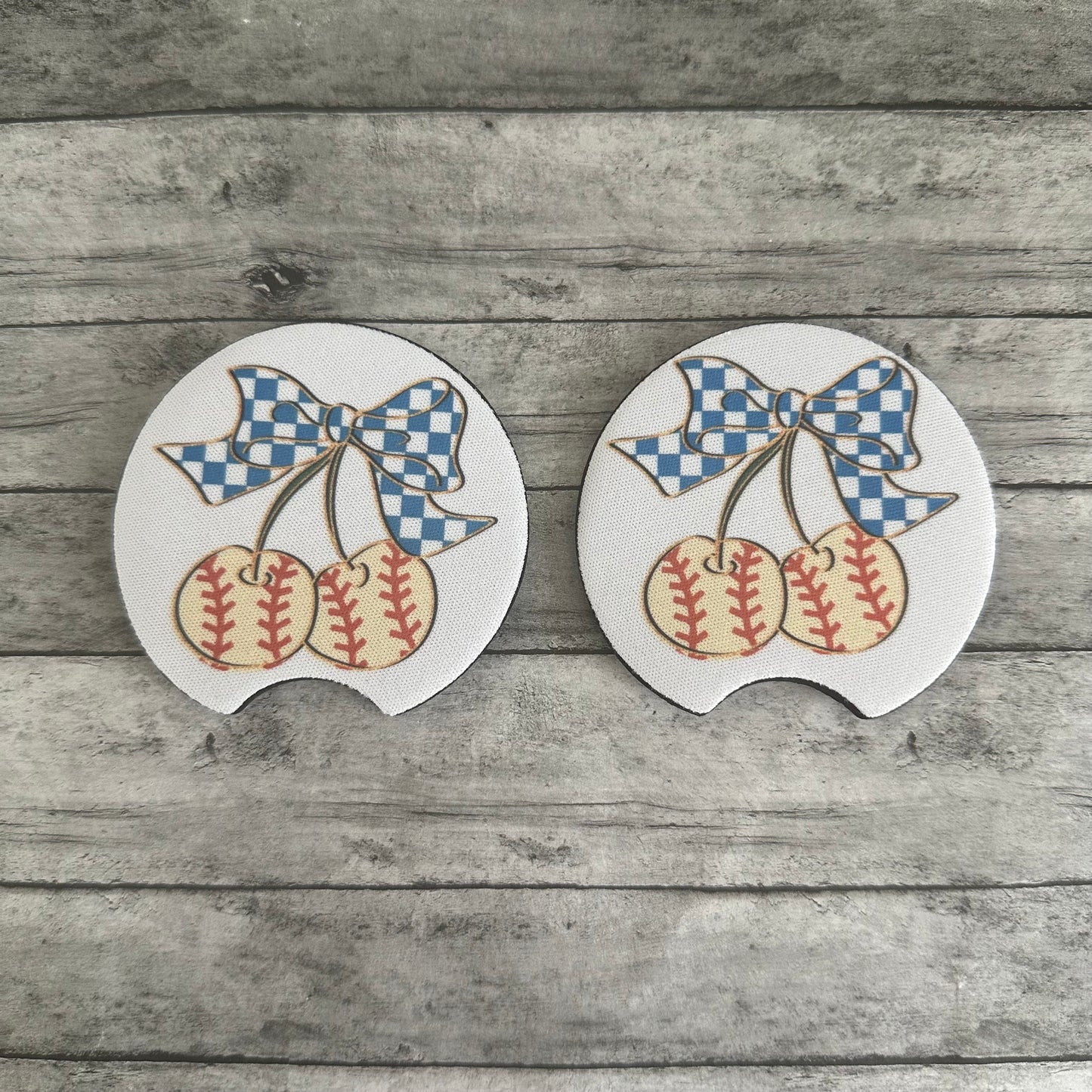 Cherry Baseball Neoprene Car Coaster