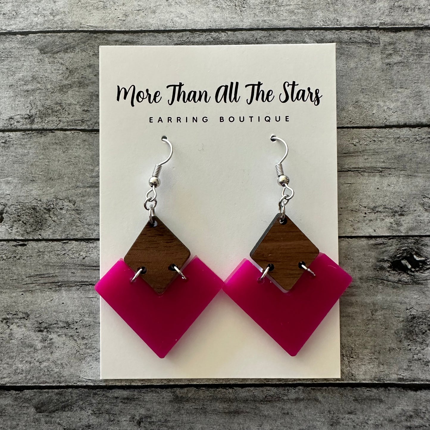 Hot Pink Split Triangle Earrings