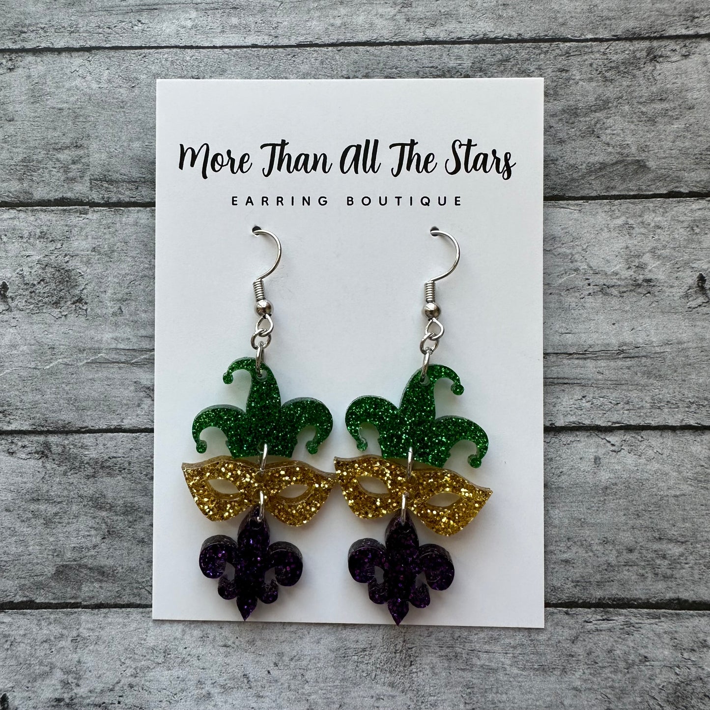 Mardi Gras 3 Layer Earrings