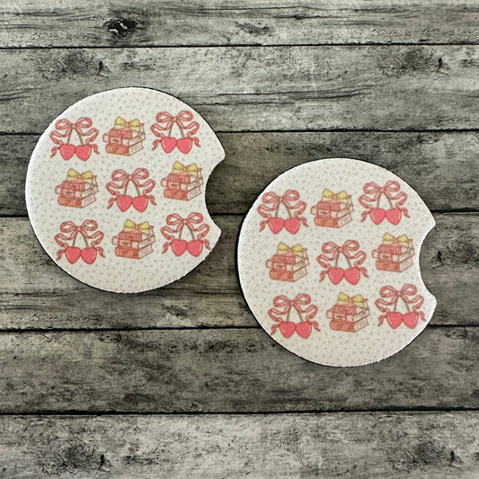 Books and Bows Neoprene Car Coaster
