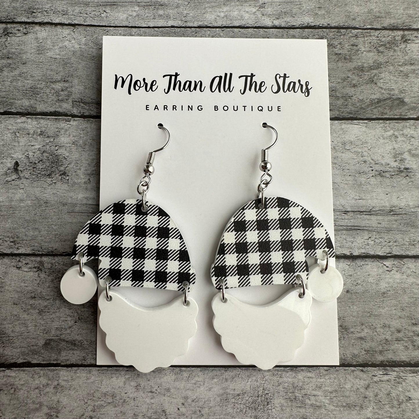 Black and White Plaid Santa Earrings