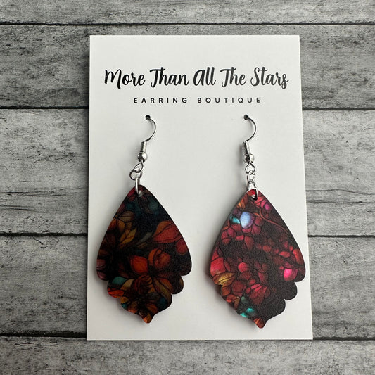 Bold Metallic Floral Ruffle Teardrop Earrings