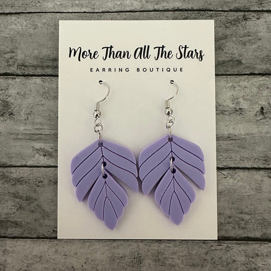 Purple Split Feather Earrings