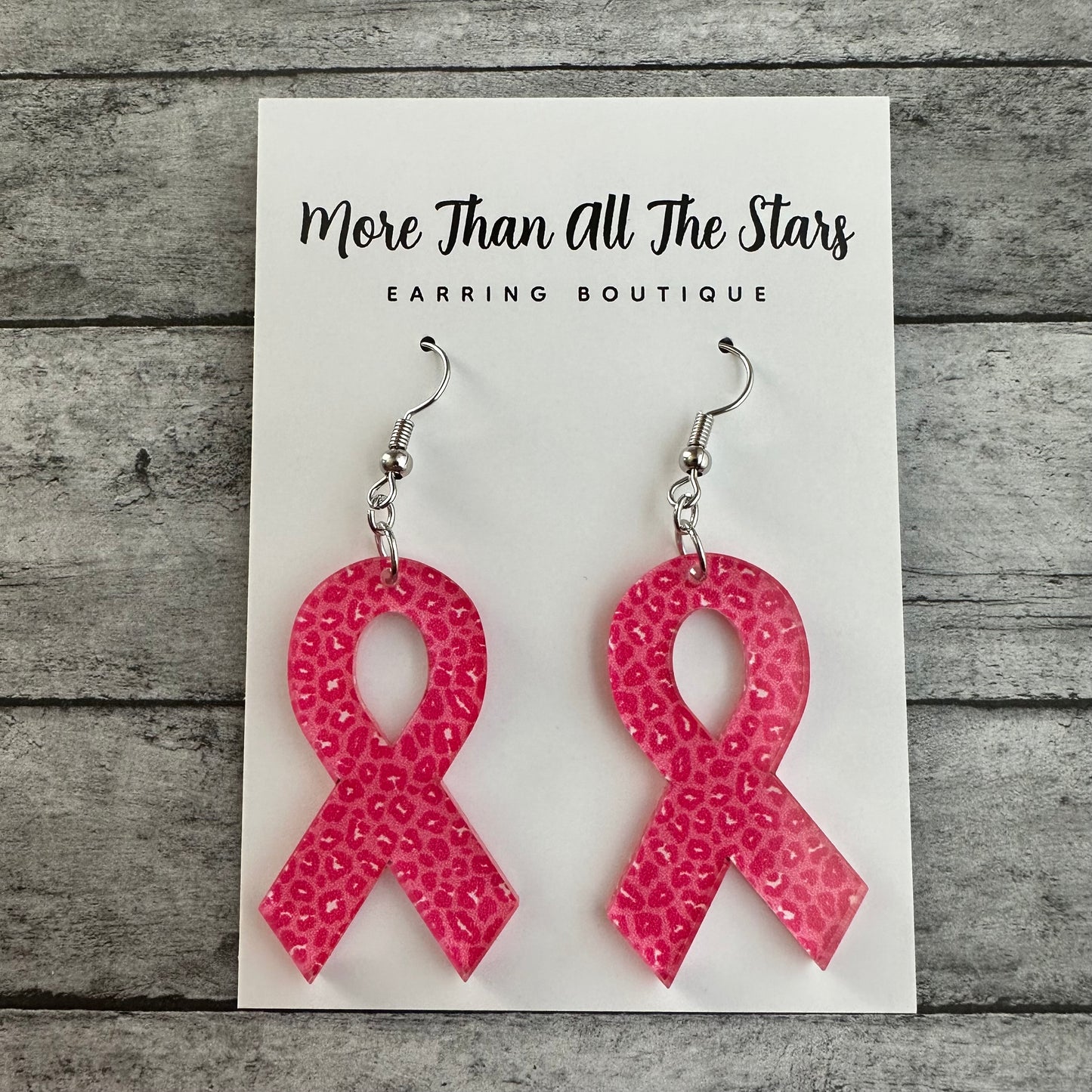 Pink Leopard Breast Cancer Awareness Ribbon Earrings