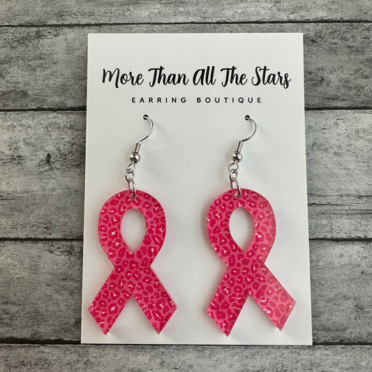 Pink Leopard Breast Cancer Awareness Ribbon Earrings