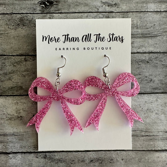 Pink Glitter Bow Earrings