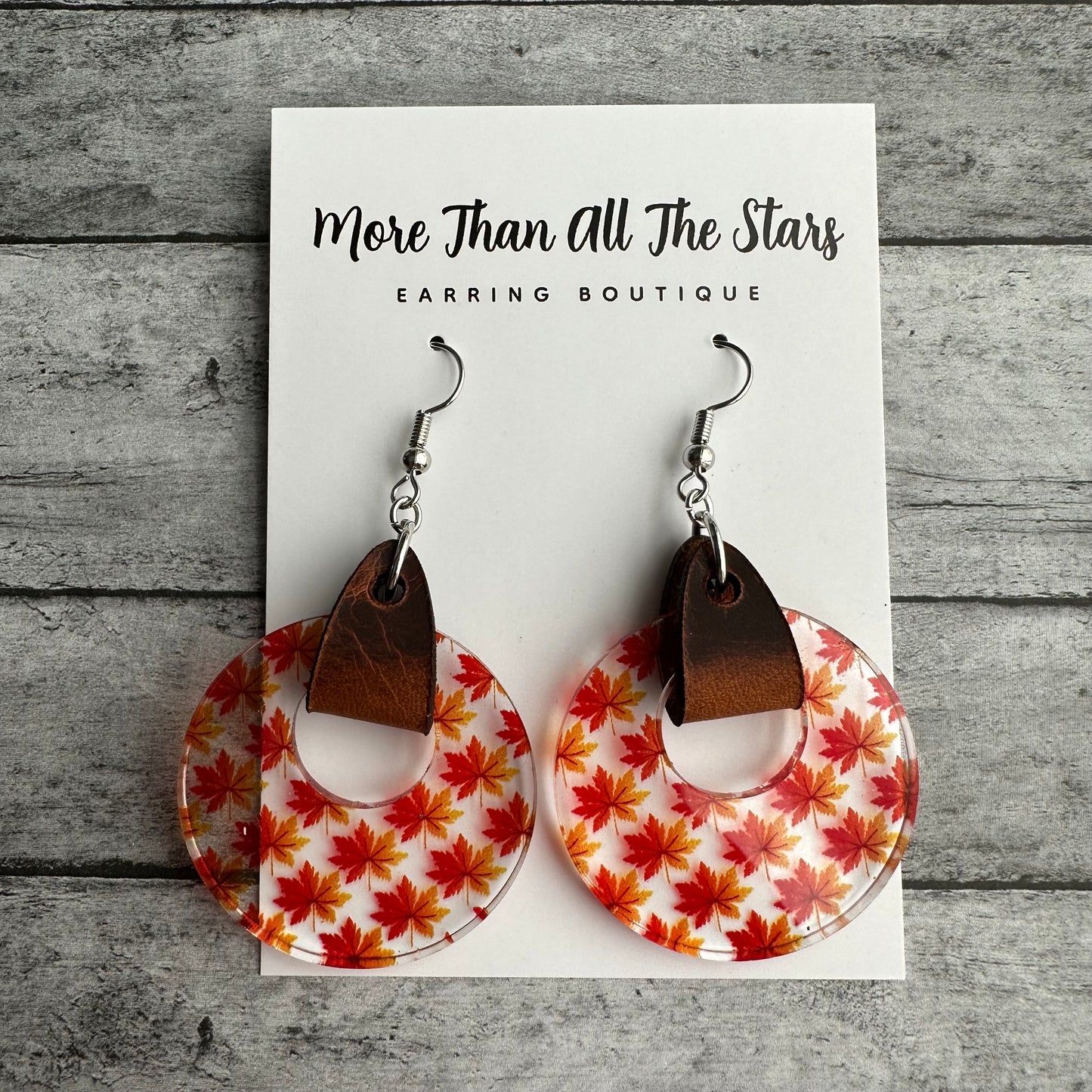 Fall Leaf Leather and Acrylic Earrings