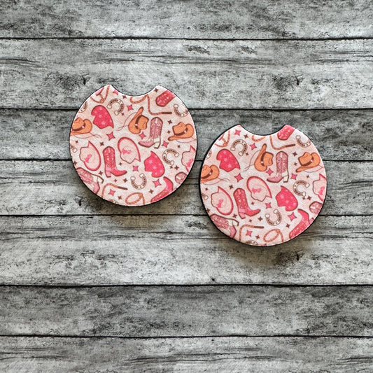 Pink Cowgirl Neoprene Car Coaster