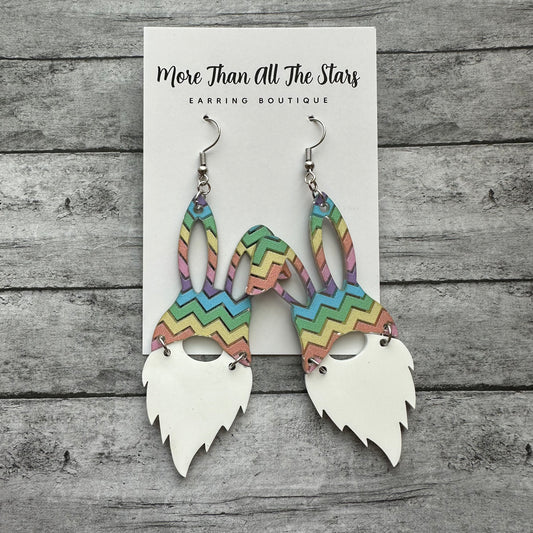 Easter Chevron Bunny Gnome Earrings