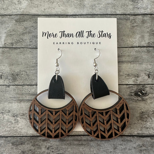 Chevron Wood and Leather Earrings