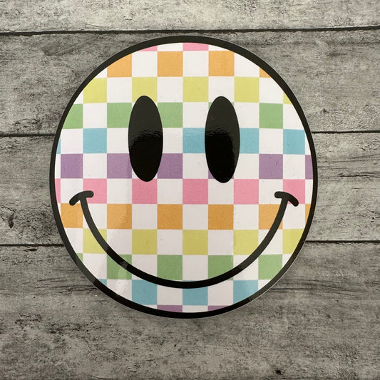 Pastel Checkered Smiley Face Sticker