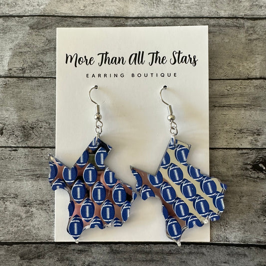 Blue and Silver Football Texas Earrings