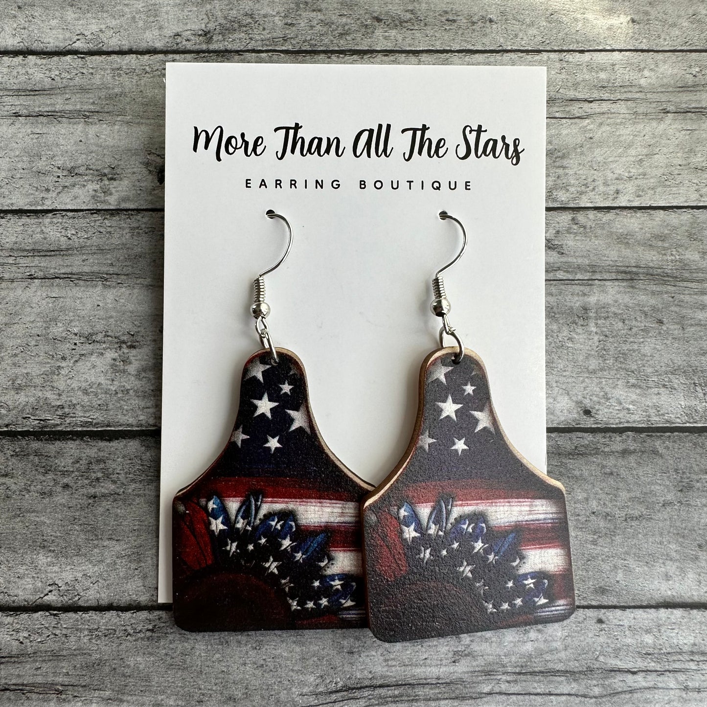 Americana Cow Tag Earrings