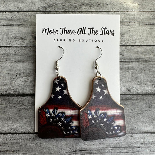 Americana Cow Tag Earrings