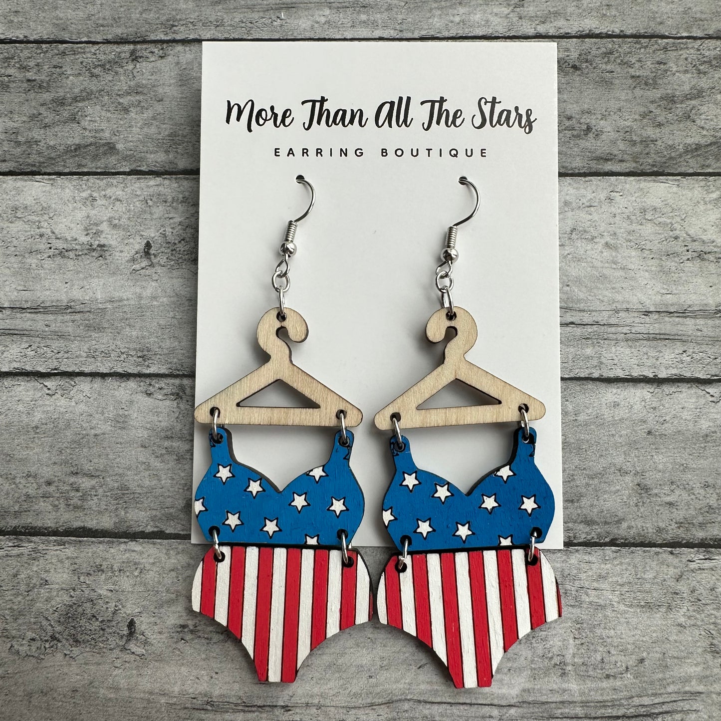 Americana Hand Painted Swimsuit Earrings