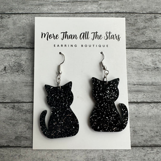 Sparkly Black Cat Earrings